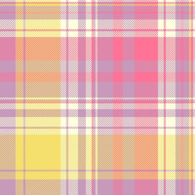 Düzensiz kumaş arkaplan modeli, vektör kontrolü tekstili. Asimetrik dikişsiz tartan desenli pastel kumaş ve açık sarı renk paleti..
