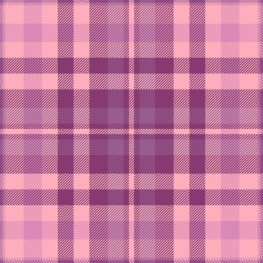 Ambalajsız tartan, doğulu kumaş dokusu tekstili. Pembe ve kırmızı renk paletinde klasik arkaplan ekose vektör deseni.