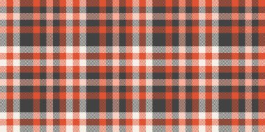 Kartpostal desenli ekose, kartpostal desenli kumaş monte ediliyor. Kırmızı ve gri renk paletinde şaşırtıcı kumaş arka plan kusursuz vektör.