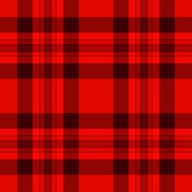 Asimetrik doku ekose kumaş, tüylü tartan arka plan dikişsiz. Kırmızı ve koyu kırmızı renk paletindeki tekstil vektörünü kontrol et.