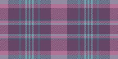 Resim ekoseli kontrol vektörü, şık desenli dikişsiz kumaş. Koltuk arkaplan tekstil deseni mor ve cyan renk paleti ile.