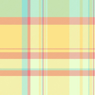 Menü pürüzsüz desenli ekose, atölye çalışması tekstil vektörü. Britanya tartan desenli kumaş arka planı sarı ve açık renk paleti ile.