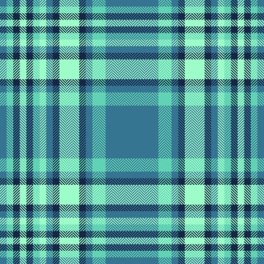 Ulusal tekstil arkaplan modeli, takım elbise dokusunu kontrol et. Cyan ve yeşil renk paletinde Kanadalı ekoseli ekosesiz vektör.