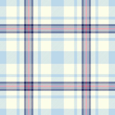 Üst üste dizilmiş desensiz doku, tekstil vektör tartan. Çizgili kumaş arkaplan kontrolü açık ve mavi renk paletinde ekoseli.