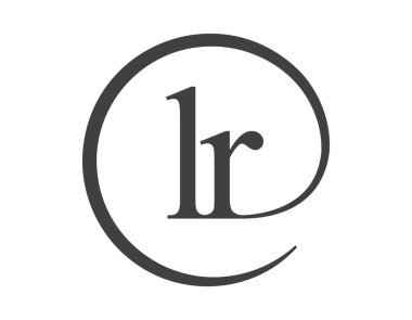 Çember şeklinde e-posta işareti tarzında iki harfli LR logosu. Şirketin L ve R yuvarlak logosu
