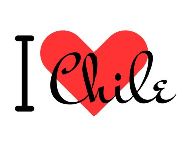 Şili 'yi seviyorum. Kırmızı kalpli el yazısıyla yazılmış mektuplar. Vektör illüstrasyonu, modern tasarım harfleri