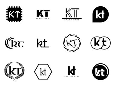 KT logo company template. Letter k and t logotype. Set different classic serif lettering and modern bold text with design elements. Initial font typography. clipart