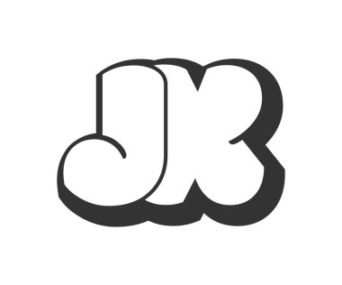 JX logosu, balon komedi harfleri, graffiti stili siyah beyaz siluet şeklinde yuvarlak. Festival partisi için modaya uygun J ve X harfi metin, kişisel baş harfler, çocuklar funky prinky ve web.