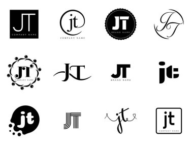 JT logo şirketi şablonu. J ve T harfi logoti. Tasarım elemanları ile farklı klasik serif harfleri ve modern kalın metin ayarla. İlk yazı tipi tipografisi.