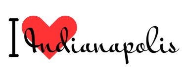Indianapolis 'i seviyorum, Amerika Birleşik Devletleri' ni. Kırmızı kalpli el yazısıyla yazılmış mektuplar. Vektör illüstrasyonu, modern tasarım