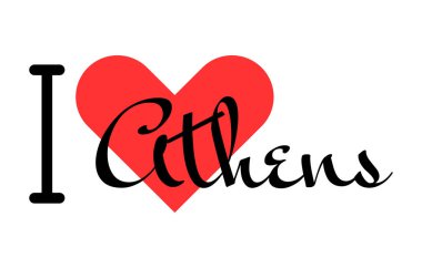 Atina 'yı seviyorum, Yunanistan' ı. Kırmızı kalpli el yazısıyla yazılmış mektuplar. Vektör illüstrasyonu, modern tasarım