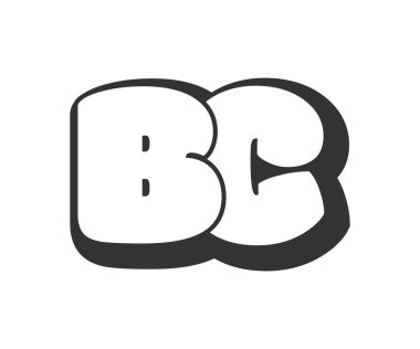 BC logosu, balon komedi harfleri, graffiti stili siyah beyaz siluet şeklinde yuvarlanmış. Festival partisi için modaya uygun B ve C harfi metni, kişisel baş harfler, çocuklar için funky prinky ve web.