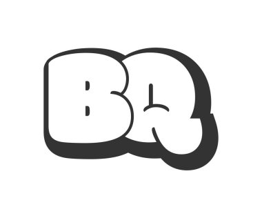 Mangal logosu, balon komedi harfleri, graffiti stili siyah beyaz siluet şeklinde yuvarlak. Festival partisi için modaya uygun B ve Q harfi metni, kişisel baş harfler, çocuklar için funky prinky ve web.