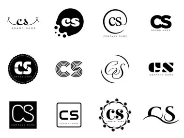 CS logo şirketi şablonu. C harfi ve logoti. Tasarım elemanları ile farklı klasik serif harfleri ve modern kalın metin ayarla. İlk yazı tipi tipografisi.