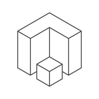 Küp logosu, geometrik vektör tasarımı. Tek renkli kutu logoti şirketi, izometrik çizgi biçiminde moda teknoloji amblemi.