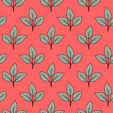 El çizimi çiçek desenli vektör tasarımı. Bitki ve yaprak ile basit bir süs. Kumaş baskı kumaşı.