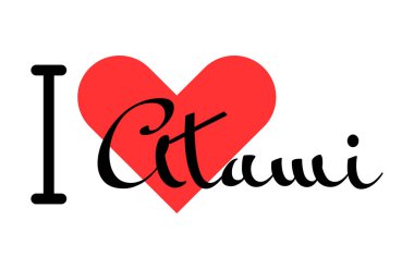 I love Atami, city of Japan. Hand drawn letters with red heart. Vector illustration lettering, modern design clipart