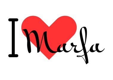 Marfa 'yı seviyorum, Birleşik Devletler şehri. Kırmızı kalpli el yazısıyla yazılmış mektuplar. Vektör illüstrasyonu, modern tasarım