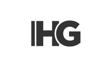 Güçlü ve modern kalın metinli IHG logo tasarım şablonu. Basit ve minimal tipografi içeren ilk tabanlı vektör logosu. Moda şirket kimliği.