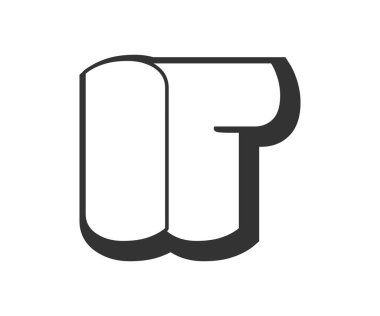 IT logosu, baloncuk komedi harfleri, graffiti stili siyah beyaz siluet şeklinde yuvarlak. Festival partisi, kişisel baş harfler, çocuklar için funky prinky ve web için trend anaokulu I ve T harfi.