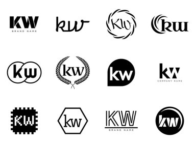 KW logo şirketi şablonu. K ve W harfleri logoti. Tasarım elemanları ile farklı klasik serif harfleri ve modern kalın metin ayarla. İlk yazı tipi tipografisi.