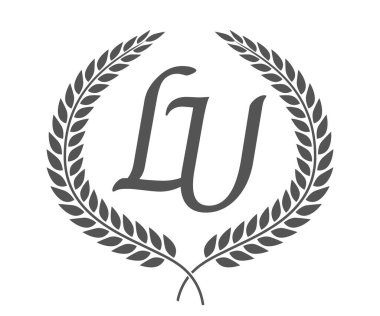 İlk harf L ve U, LU monogram logo tasarımı defne çelengi. Kaligrafi yazı tipli lüks amblem.