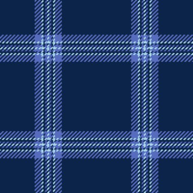 Dekorasyon kumaş kontrolü, kıvrımlı tartan vektör geçmişi. Koyu ve mavi renk paletinde desensiz desenli Flanel deseni.