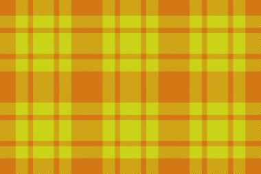 Mevsimlik ekoseli arka plan deseni, karalama tekstil kumaşı dikişsiz. Turuncu ve kireç rengi paletinde kimlik vektörü tartan doku kontrolü.