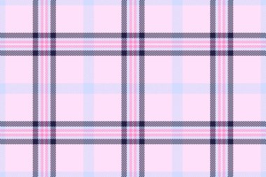 Kusursuz tekstil vektörü, ekose kumaş. Pembe dantel ve açık renk paletinde tartan arkaplan dokusunu boş kontrol et.