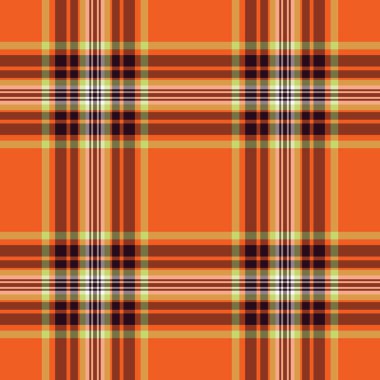 Serin arkaplan desenli tartan, yarım ton kontrol tekstili. Şimdiki kumaş, turuncu ve kırmızı renkli ekoseli vektör paleti.