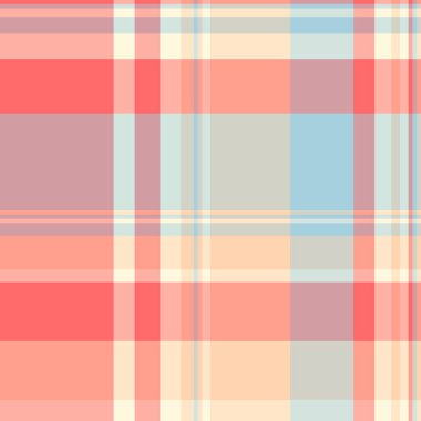 Güzel tekstil arkaplan kumaşı, kurdele desenli tartan kontrolü. Düğün dokusu ekose vektörü kırmızı ve açık renk paletinde pürüzsüz.
