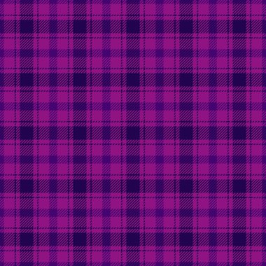 Paçavra kumaş dokusu, ekose kontrol vektörü. Eflatun ve koyu renk paletinde dikişsiz antik tartan tekstil arkaplanı.