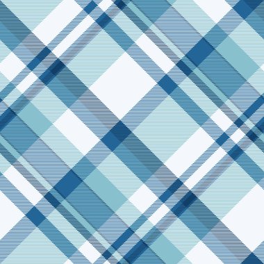 Panço tartan kontrol vektörü, dikişsiz arka plan kumaşı. Cyan ve Alice mavi renk paletinde moda desenli ekose kumaş..