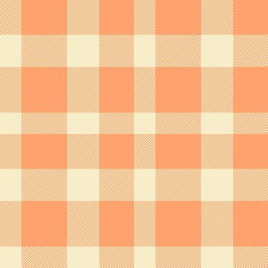 Papatya desenli kumaş, ekoseli kumaş deseni. Birincil arkaplan vektörü turuncu ve açık renk paletinde tekstil kontrolü.