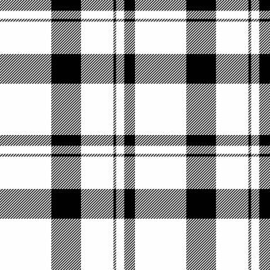 Mevsimlik tekstil tartan vektörü, değişkenlik pürüzsüz kontrol dokusu. Beyaz ve siyah renk paletinde şablon desenli ekose kumaş arkaplanı.
