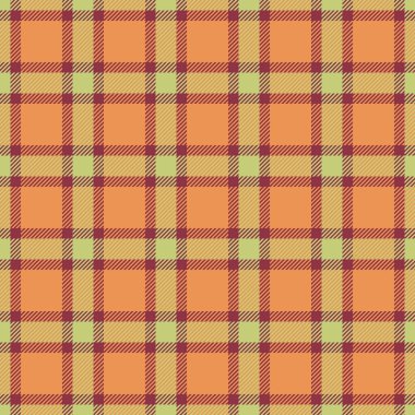 Kış ekose kumaşlı, dikişsiz, 50 'li yılların ekose desenli. Turuncu ve kırmızı renk paletinde yaz kumaşı desen kontrol vektörü.