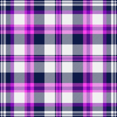 Hediye kağıdı arka plan tekstil deseni, mükemmel vektör tartan dokusu. Ticaretsiz ekose kumaşı beyaz ve koyu renk paletinde kontrol et.