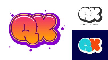 Festival ya da parti için QX logo tasarımı. Graffiti tarzında Q ve X harfleri. Yazı tipi tipografisinin yaratıcı modern harfleri. Çocukların trend logoti ya da kimliği.