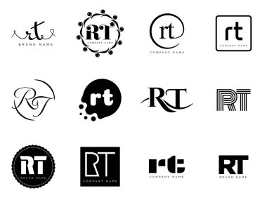 RT logo şirketi şablonu. R ve T harfi logoti. Tasarım elemanları ile farklı klasik serif harfleri ve modern kalın metin ayarla. İlk yazı tipi tipografisi.