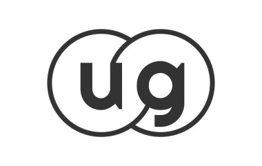 Ana hatları yuvarlak ve U G harfleriyle birleşmiş iki dairenin logo şablonu olan UG şirket amblemi, marka kimliği, logotip. Vektör Sonsuzluk sembolü