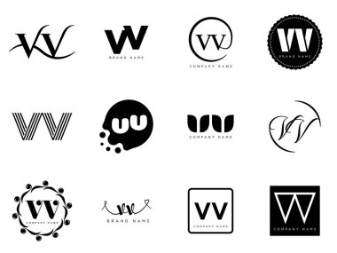 VV logo şirketi şablonu. V harfi ve V logosu. Tasarım elemanları ile farklı klasik serif harfleri ve modern kalın metin ayarla. İlk yazı tipi tipografisi.
