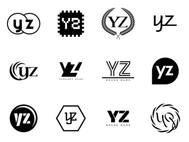 YZ logo şirketi şablonu. Y ve z logoti harfleri. Tasarım elemanları ile farklı klasik serif harfleri ve modern kalın metin ayarla. İlk yazı tipi tipografisi.