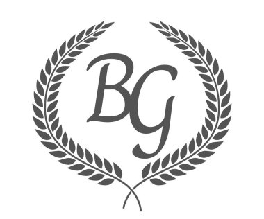 İlk harf B ve G, defne çelenkli BG monogram logo tasarımı. Kaligrafi yazı tipli lüks amblem.