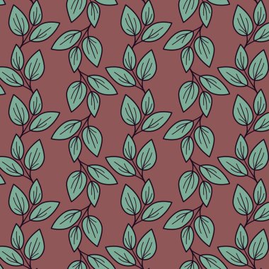 El çizimi çiçek desenli vektör tasarımı. Bitki ve yaprak ile basit bir süs. Kumaş baskı kumaşı.