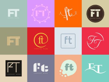FT logo şirketi şablonu. F ve T harfi logoti. Tasarım elemanları ile farklı klasik serif harfleri ve modern kalın metin ayarla. İlk yazı tipi tipografisi.