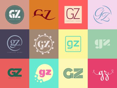 GZ logo company template. Letter g and z logotype. Set different classic serif lettering and modern bold text with design elements. Initial font typography. clipart