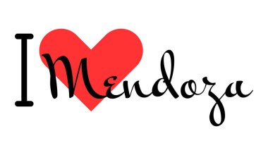 Arjantin 'in Mendoza şehrini seviyorum. Kırmızı kalpli el yazısıyla yazılmış mektuplar. Vektör illüstrasyonu, modern tasarım