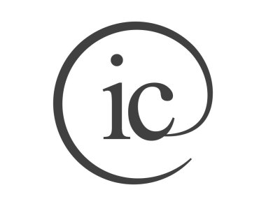 Daire şeklinde e-posta işareti tarzında iki harften oluşan IC logosu. Ben ve C, iş şirketinin logotini yuvarlıyoruz.