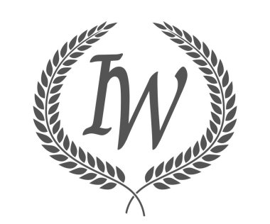 İlk harf I ve W, IW monogram logo tasarımı defne çelengi. Kaligrafi yazı tipli lüks amblem.