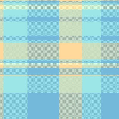 Minimal textile vector plaid, contemporary seamless texture check. Short background fabric tartan pattern in cyan and amber colors. clipart